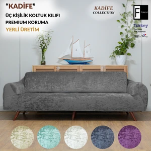 Kadife 3 kişilik koltuk örtüsü Lastikli Kanepe Örtüsü Antrasit | Lastikli Koltuk Örtüsü | Koltuk Kılıfı