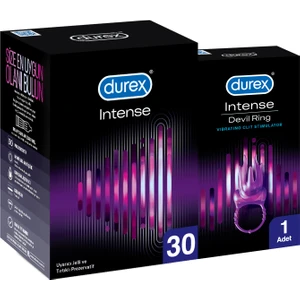 Intense 30'lı Uyarıcı Jelli ve Tırtıklı Prezervatif+Durex Intense Devil Ring Titreşimli Halka