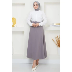 Hafsa Mina Kemerli Mevlana Etek Gri HM2370