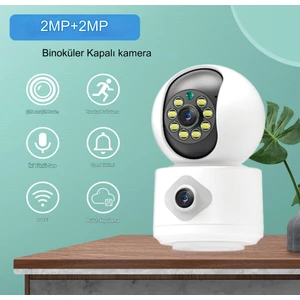 2k Iç Mekan Çift Lensli Güvenlik Kamerası Kablosuz Wifi Kamera Tam Renkli Gece Görüşü 4mp Iç Mekan Dış Mekan 2 Yönlü Ses 1080P Ev Güvenlik Kamerası