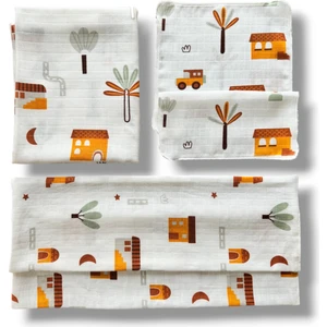 Müslin Bezi Torbalı Bebek Set 5 Parça Marakeş Desenli