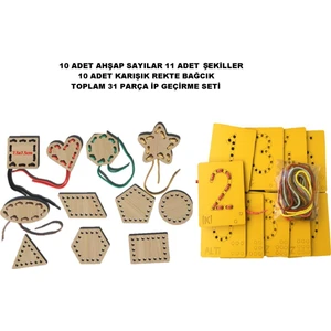 Trendy Toys Eğitici Ahşap Sayılar ve Şekiller Ip Geçirme  El Kası Geliştirme