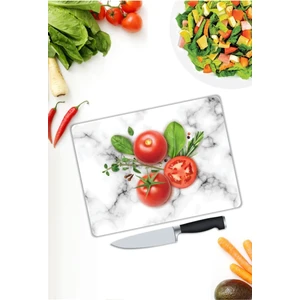 Beyaz Mermer Görünümlü Cam Kesme Tahtası 25 x 35 cm