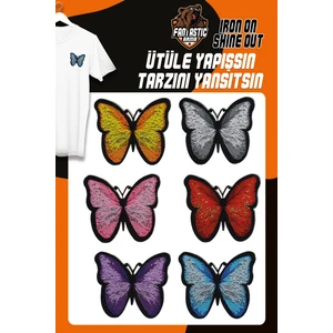 Ütü ile Yapışan Dokuma Arma Seti Patch Yama Simli Kelebek Modeli (6 Adet)
