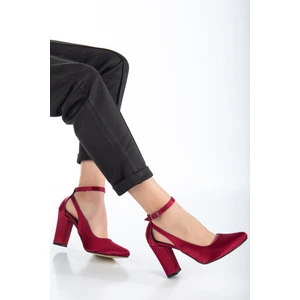 Bimode Bordo Saten Topuk Boyu 7-10 Cm Kadın Topuklu Ayakkabı