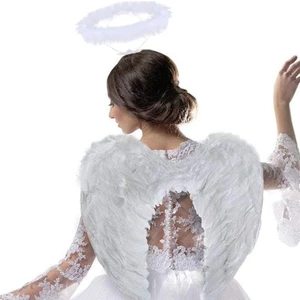 Beyaz Renk Melek Kanadı ve Hare Taç Set Çocuk Yetişkin Uyumlu 58X42 cm