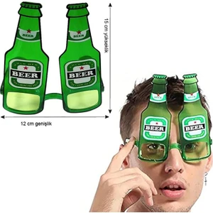 Yeşil Renk Bira Şişesi Şeklinde Camlı Parti Gözlüğü 1 Adet  Hawai Retro Oktoberfest