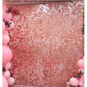 Aynalı Disko Rosegold Renk Fon Perdesi Folyo Dekor Süsü 2x1 mt Retro