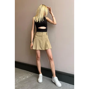 Kadın Bej Basic Pileli Mini Etek MG1474