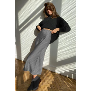 Gri Basic Uzun Saten Etek MG1409