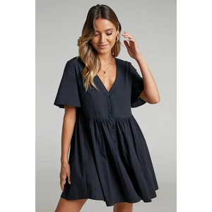 Siyah Düğmeli Mini Elbise MG1621