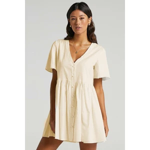 Ekru Düğmeli Mini Elbise MG1621