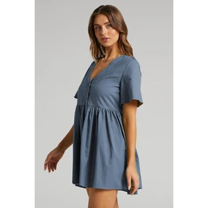 Indigo Düğmeli Mini Elbise MG1621