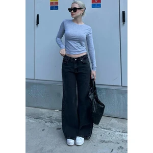 Siyah Straight Wide Kadın Jean MG1996