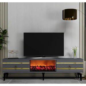 Demonte Dekor Pelin Tv Sehpası Şömineli Antrasit-Altın