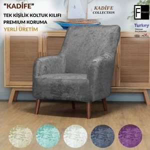Kadife Tek Kişilik Koltuk Örtüsü Lastikli Kanepe Örtüsü Koyu-Gri | Lastikli Koltuk Örtüsü | Berjer Kılıfı