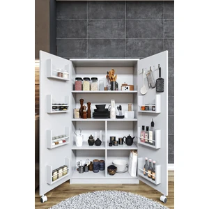 Kzy Mobilya 160CM 2 Kapaklı Iç Raflı Çok Amaçlı Erzak Mutfak Dolabı BEYAZ