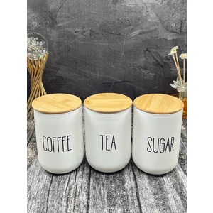 3 Lü Vakumlu Cam Bambu Kapaklı Çay Kahve Şeker Kavanozu Saklama Kabı