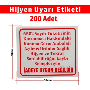 Dijital Barkod Hijyen Uyarı Etiketi, Sticker Kuşe Kağıt, Iade Etiketi 6X5CM - 200 Adet