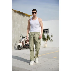 Açık Yeşil Renk Paraşüt Kumaş Baggy Erkek Pantolon