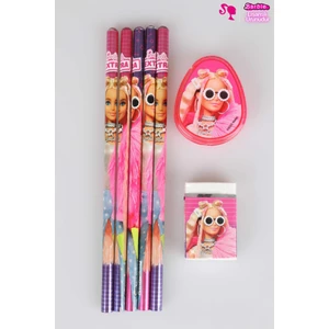 Lisanslı Barbıe 5'li Kurşun Kalem,silgi ve Kalpli Kalemtraş Seti