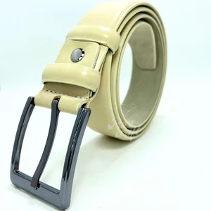 Deri Erkek Kemer 3,5 cm Krem Klasik Kumaş Pantolon Kemeri