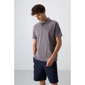 Koyu Gri Pamuklu Kalın Yumuşak Dokulu Standart Fit Basic Polo Yaka Erkek T-Shirt - 88348