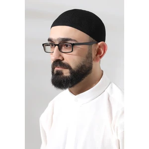 Siyah Safir Dantel Detaylı Örme Namaz Takkesi