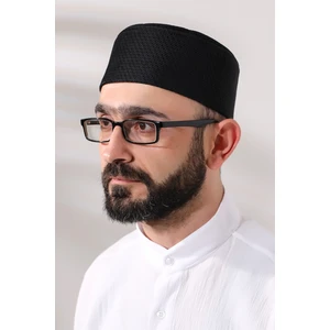 Siyah Petek Kareli Kadife Kalıp Namaz Takkesi