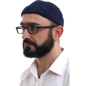 Lacivert Katlamalı Sade Desen Kışlık Kadife Takke Şapka