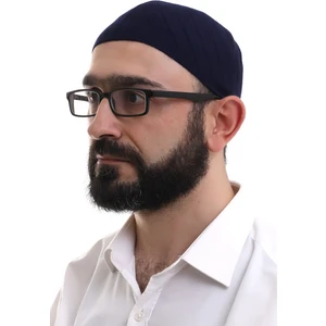 Lacivert Kışlık Çapraz Desenli Dokuma Takke