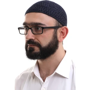 Lacivert Orlon Kışlık Namaz Takkesi Baklava Desenli Takke