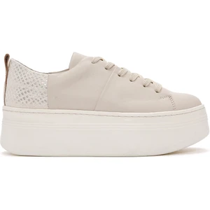 Kadın Bej Kalın Tabanlı Deri Sneaker