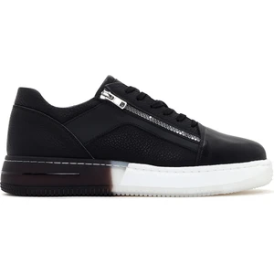 Erkek Siyah Kalın Tabanlı Deri Sneaker