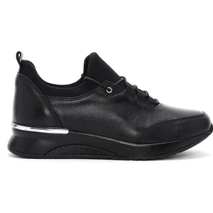 Kadın Siyah Kalın Tabanlı Deri Sneaker