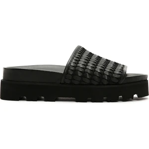 Kadın Siyah Örgü Deri Terlik