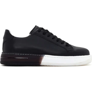 Erkek Siyah Kalın Tabanlı Deri Sneaker