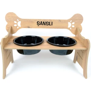 Özel İsimli Seramik Kaseli Kademeli Büyük Irk Köpek Mama ve Su Kabı Standı-2*1000 ml.