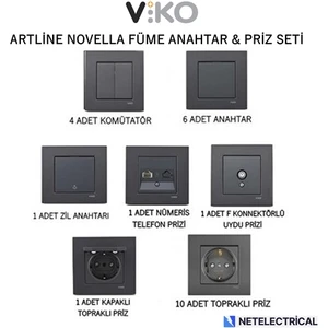 Artline Novella Füme Anahtar & Priz Seti