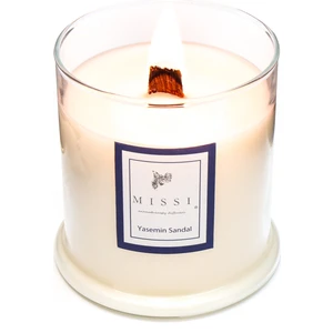 Büyük Üfleme Cam Ahşap Fittili Yasemin Sandal Vegan Mum(380 gr)