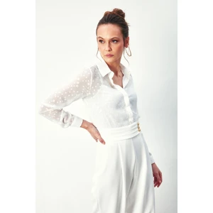 Desenli Klasik Gömlek - Ekru