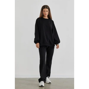 Kadın Siyah Iki Iplik Openet Düz Paça Eşofman