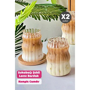 2li Sukabağı Şekli Latte Bardak Seti Iskandinav Tarz Cam Bardak Kahve Kokteyl Sunum Bardağı 400ML