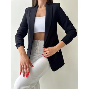 Seda Fidan Butik Kolu Büzgülü Blazer Ceket Siyah