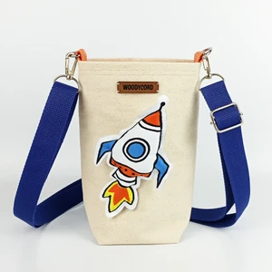 Woody Cord El Yapımı Roket Rozetli Matara Kılıfı Su Şişesi Taşıma Çantası Bottle Bag