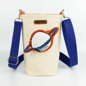 Woody Cord El Yapımı Gezegen Rozetli Matara Kılıfı Su Şişesi Taşıma Çantası Bottle Bag