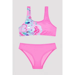 Kız Çocuk Butterfly Halter Parlak Pembe Bikini Takımı
