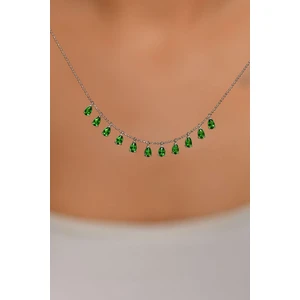 Roza Silver Zümrüt Taşlı Rodyum Shakira Damla Gümüş Kolye