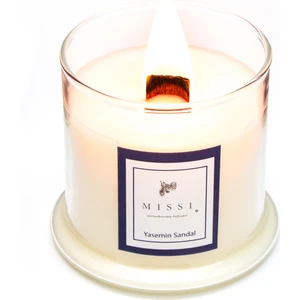 Ahşap  Fitilli Yasemin Sandal Kokulu Vegan Mum