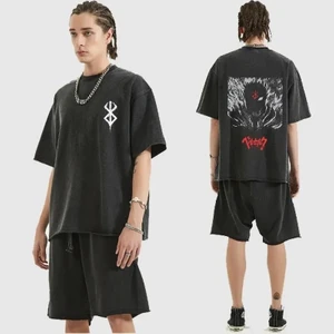 Touz Moda Yıkamalı Anime Berserk Baskılı Oversize Vintage T-Shirt